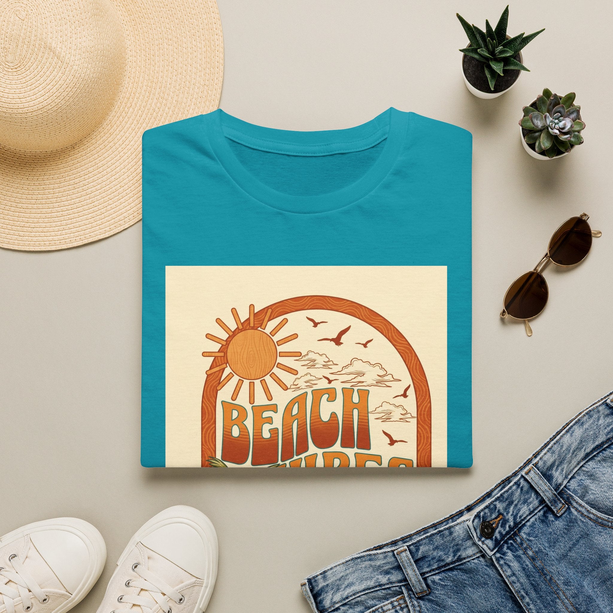 Beach Vibes T-Shirt — Retro Sun & Palm Graphic Tee Printify