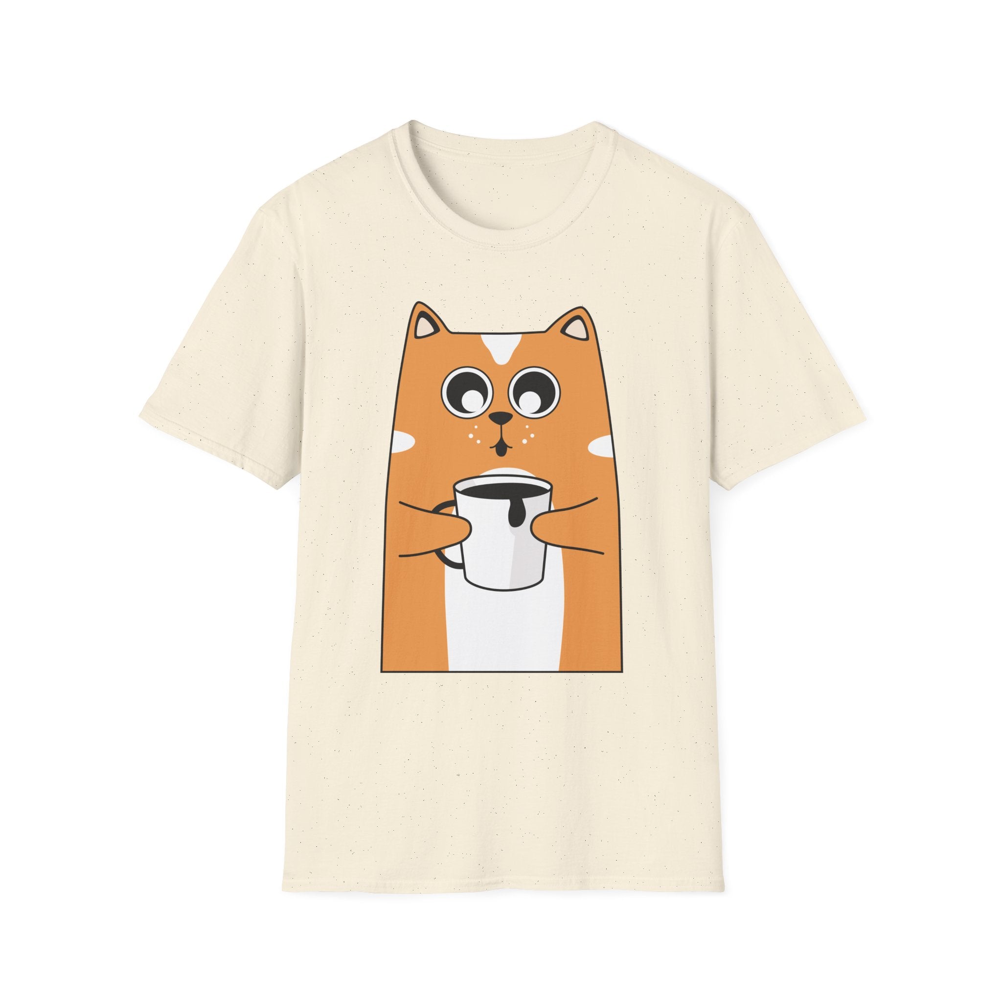Cat Coffee T-Shirt — Cute Orange Cat Holding Mug Graphic Tee