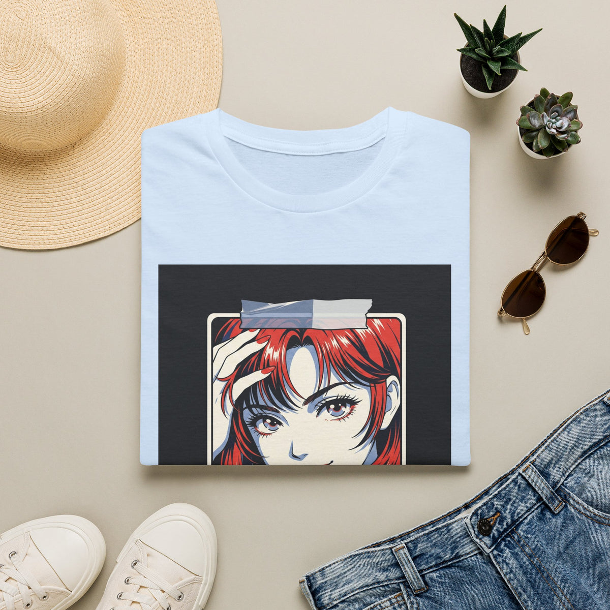 Anime Girl Portrait T-Shirt — Retro Redhead Illustration Tee Printify