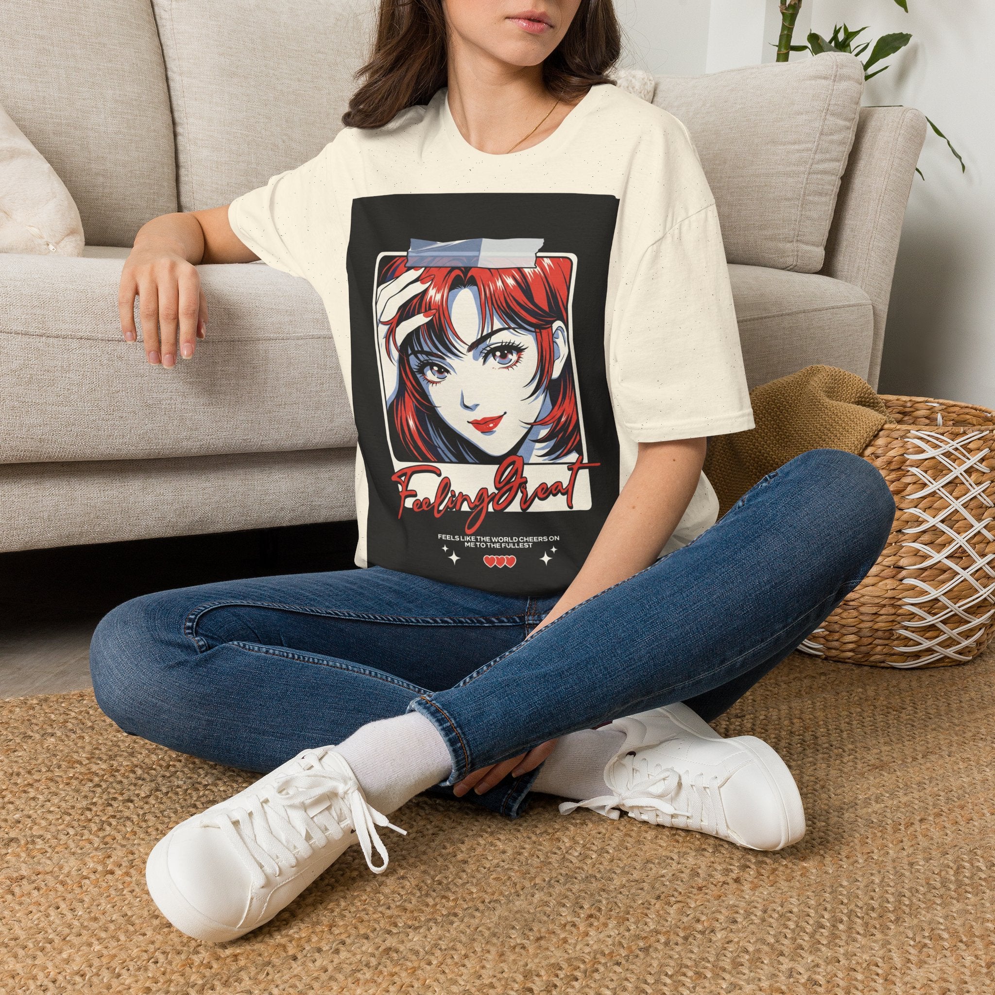Anime Girl Portrait T-Shirt — Retro Redhead Illustration Tee Printify