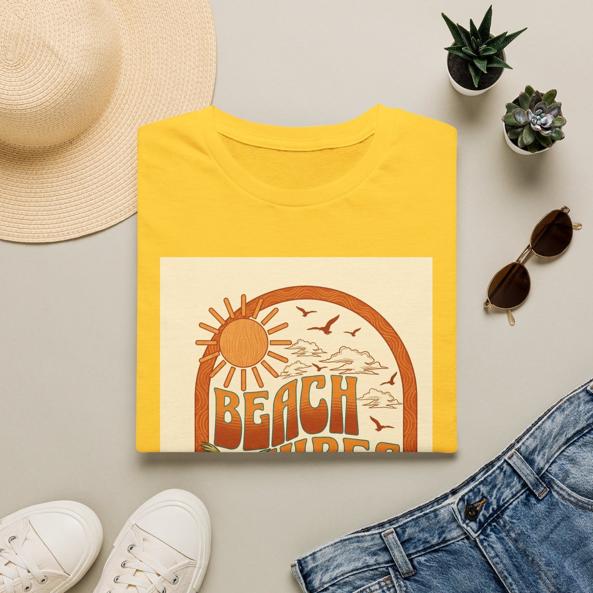 Beach Vibes T-Shirt — Retro Sun & Palm Graphic Tee Printify