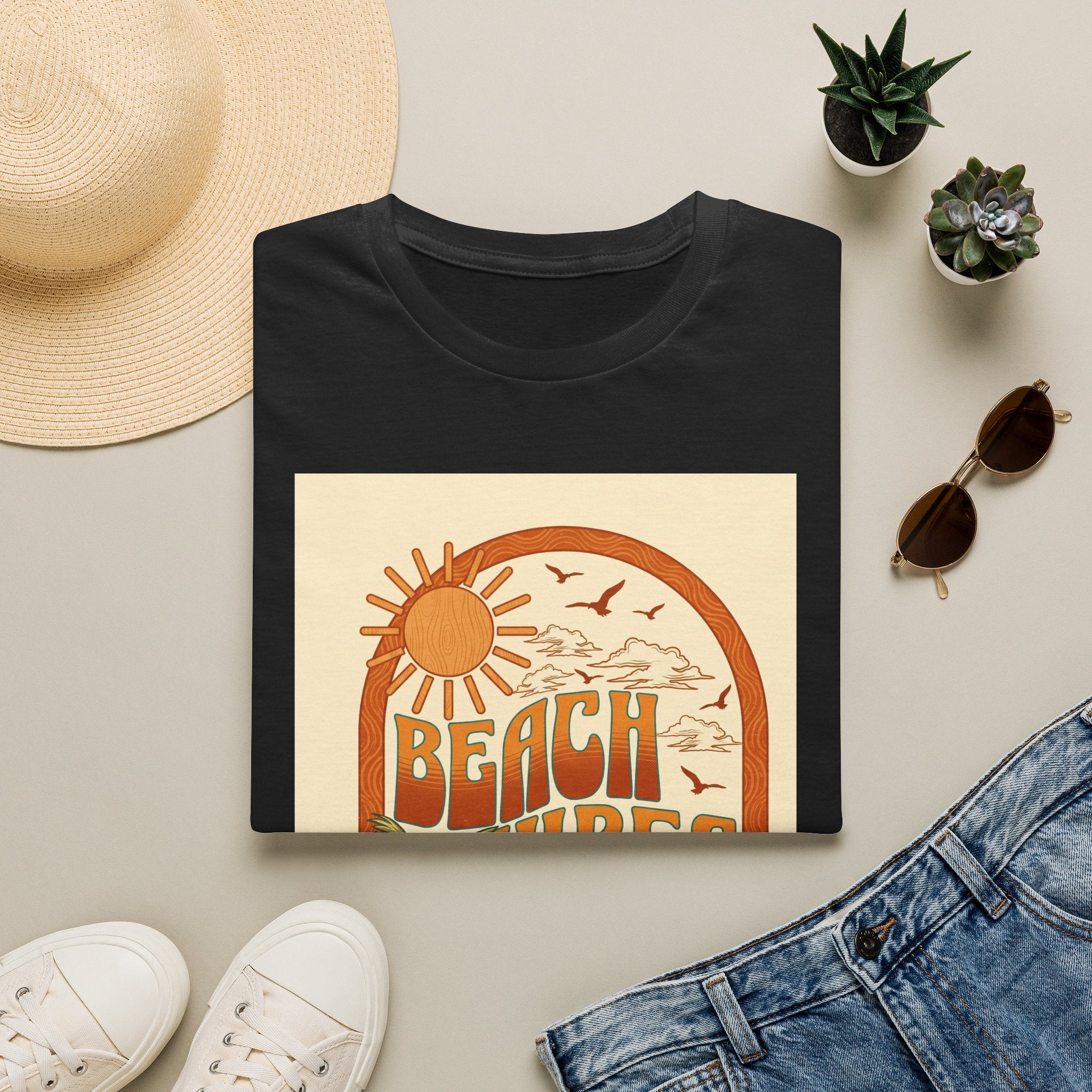 Beach Vibes T-Shirt — Retro Sun & Palm Graphic Tee Printify