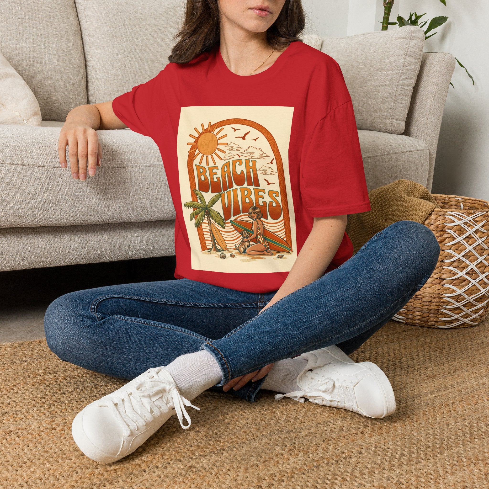 Beach Vibes T-Shirt — Retro Sun & Palm Graphic Tee Printify