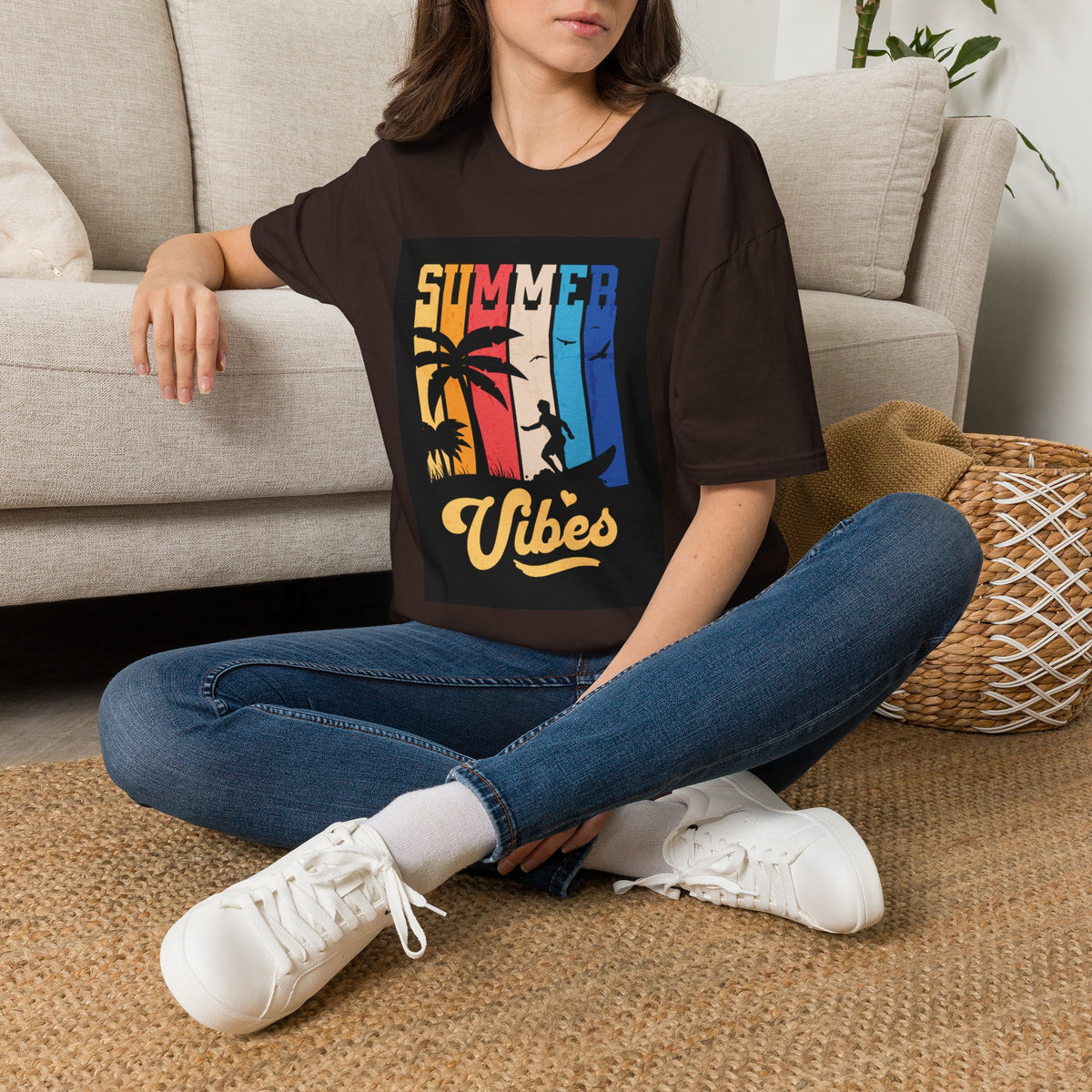 Summer Vibes T-Shirt — Retro Palm Tree Surf Graphic Printify
