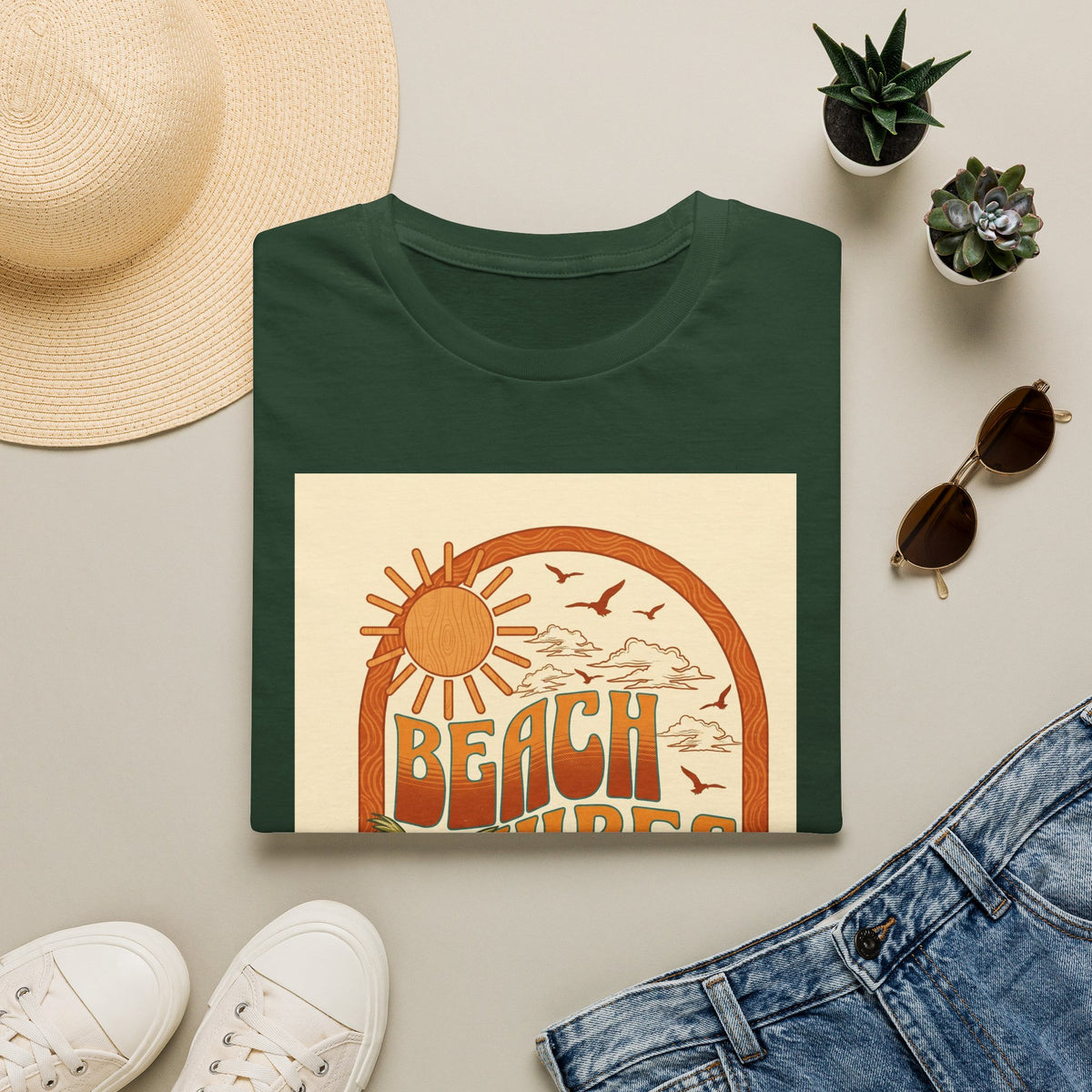 Beach Vibes T-Shirt — Retro Sun & Palm Graphic Tee Printify