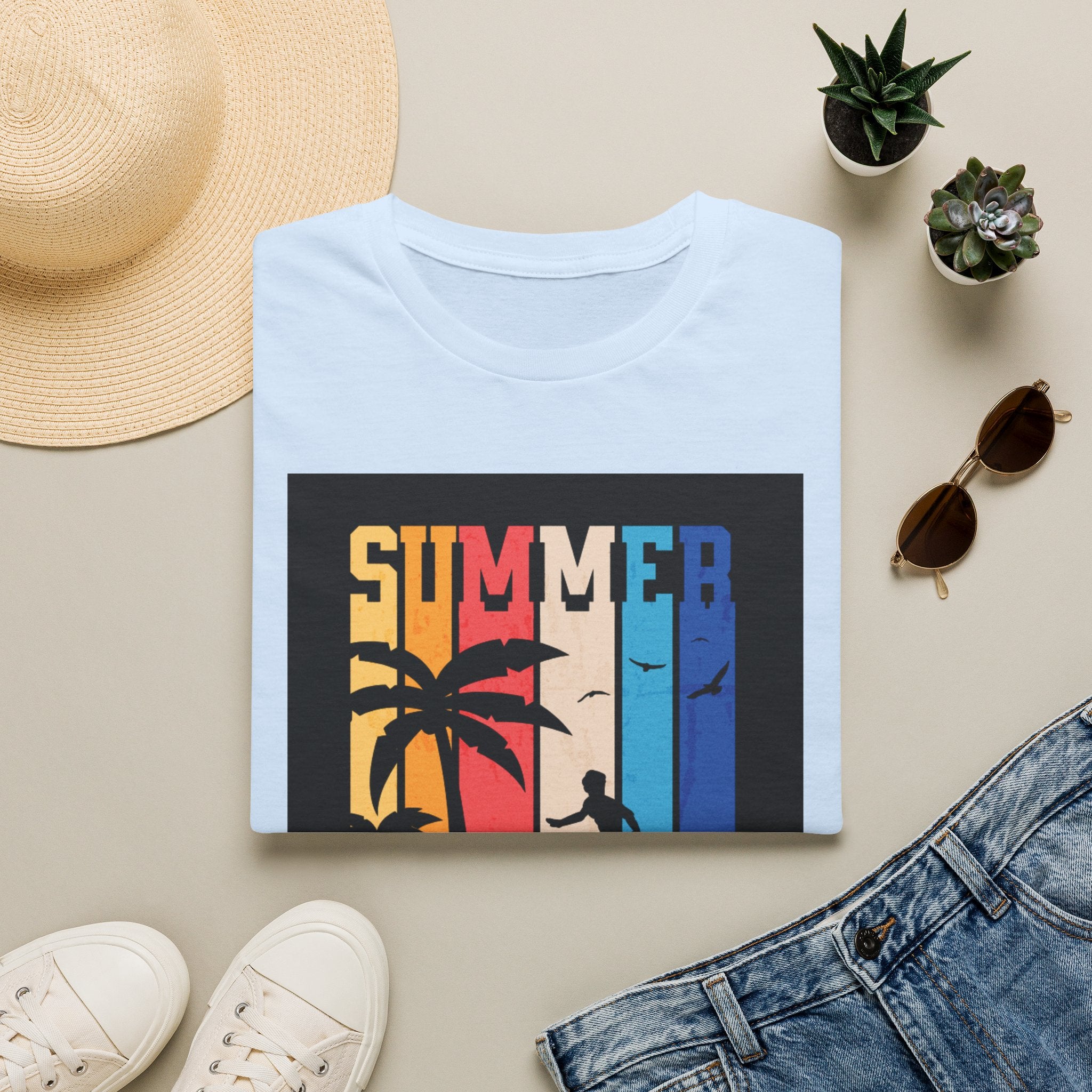 Summer Vibes T-Shirt — Retro Palm Tree Surf Graphic Printify