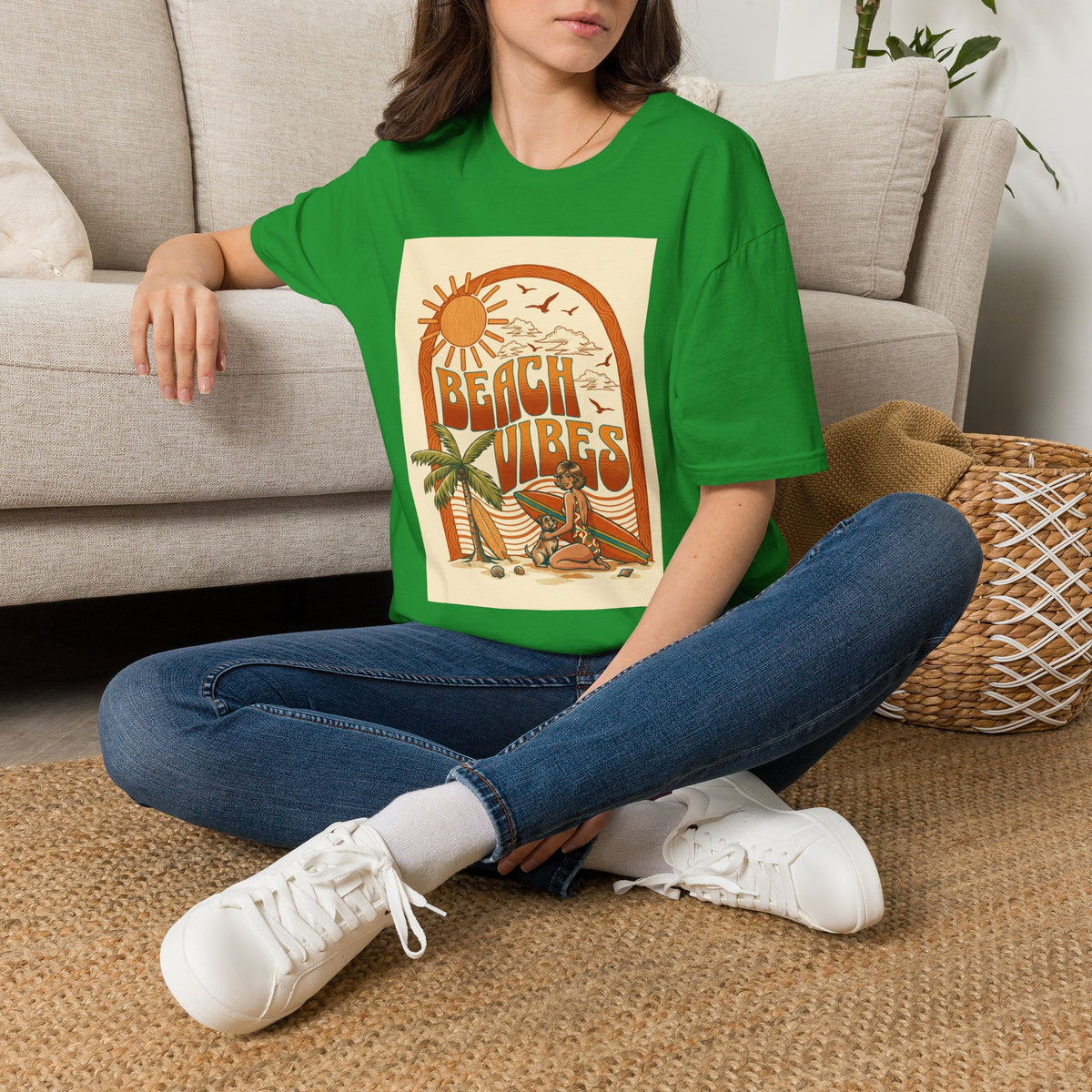 Beach Vibes T-Shirt — Retro Sun & Palm Graphic Tee Printify