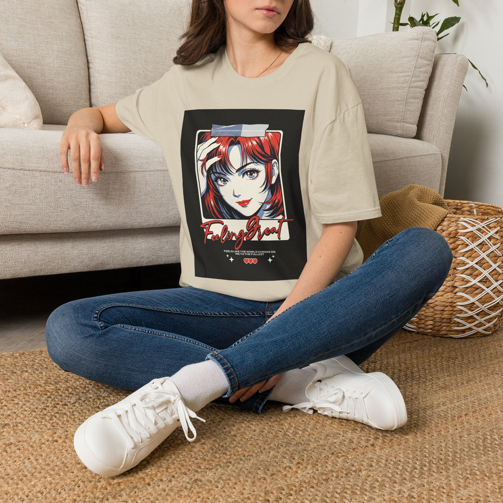 Anime Girl Portrait T-Shirt — Retro Redhead Illustration Tee Printify