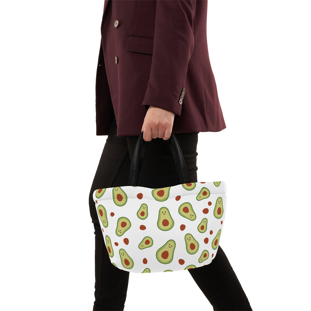 Cute Avocado Pattern Lunch Bag – Insulated Reusable Tote with Smiling Avocado Design