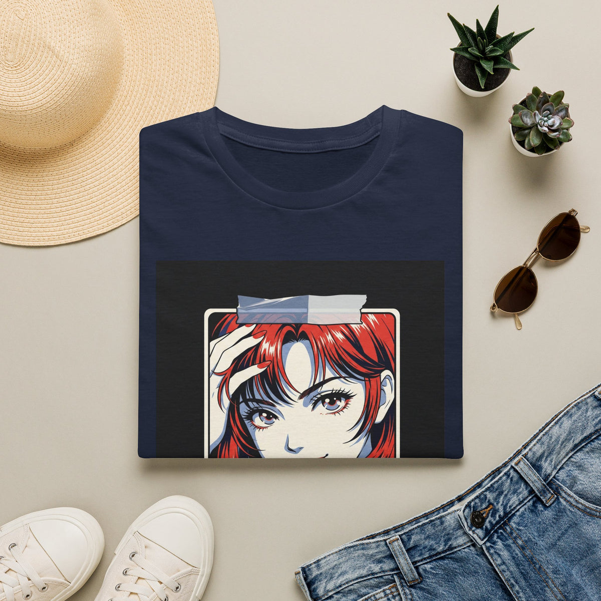 Anime Girl Portrait T-Shirt — Retro Redhead Illustration Tee Printify