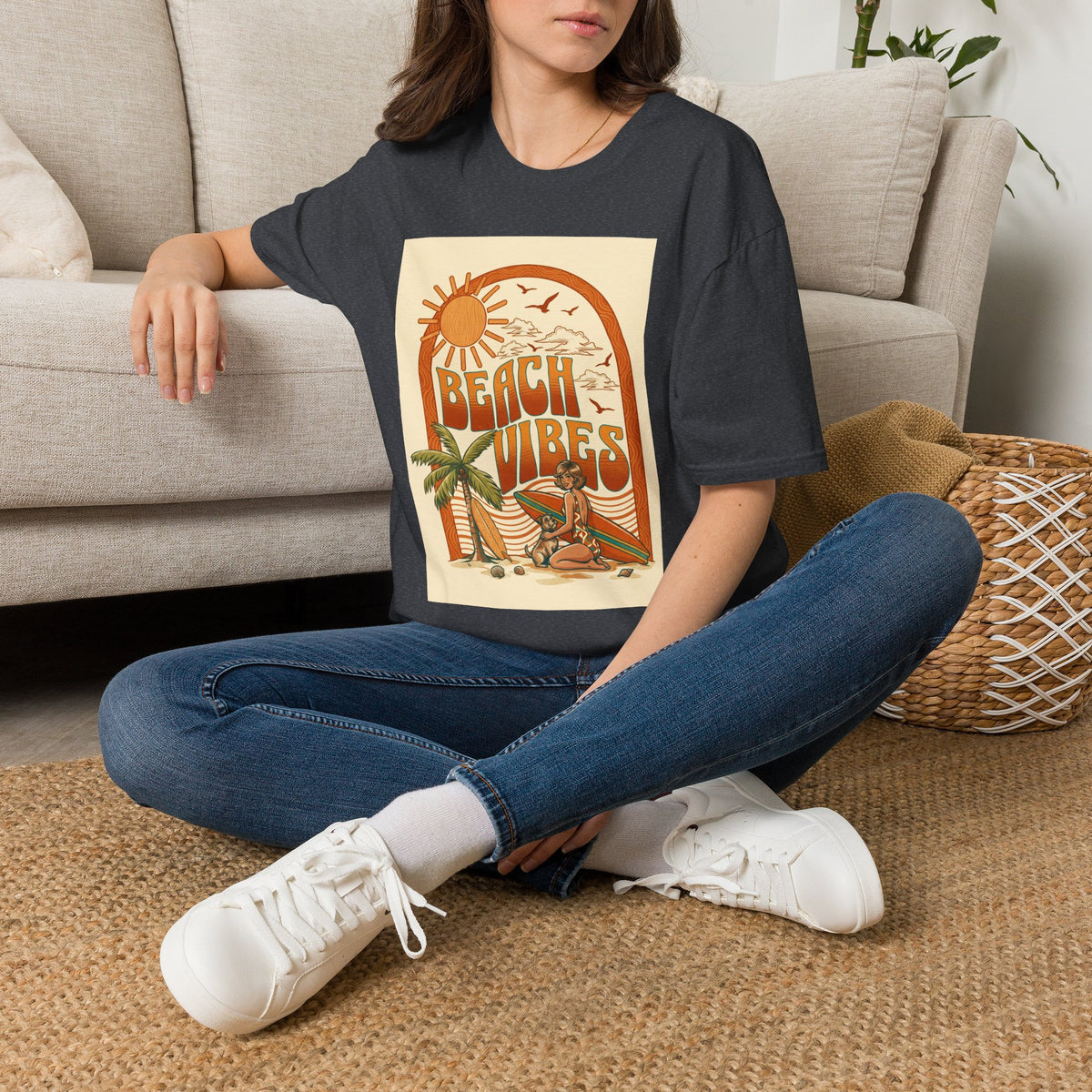 Beach Vibes T-Shirt — Retro Sun & Palm Graphic Tee Printify