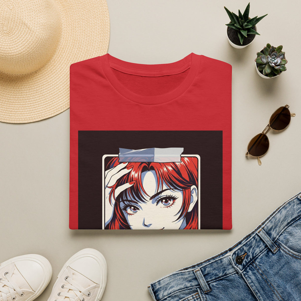 Anime Girl Portrait T-Shirt — Retro Redhead Illustration Tee Printify