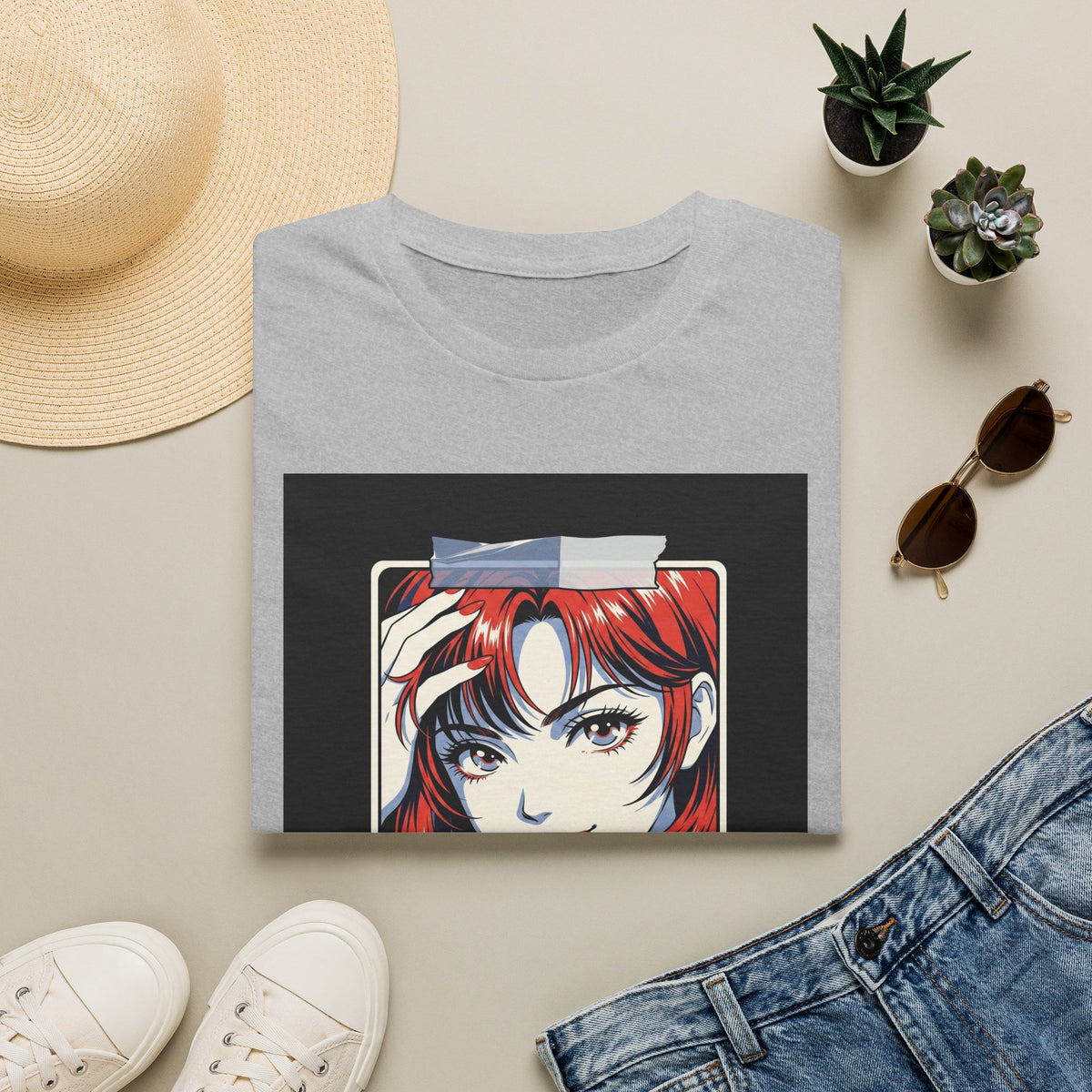 Anime Girl Portrait T-Shirt — Retro Redhead Illustration Tee Printify