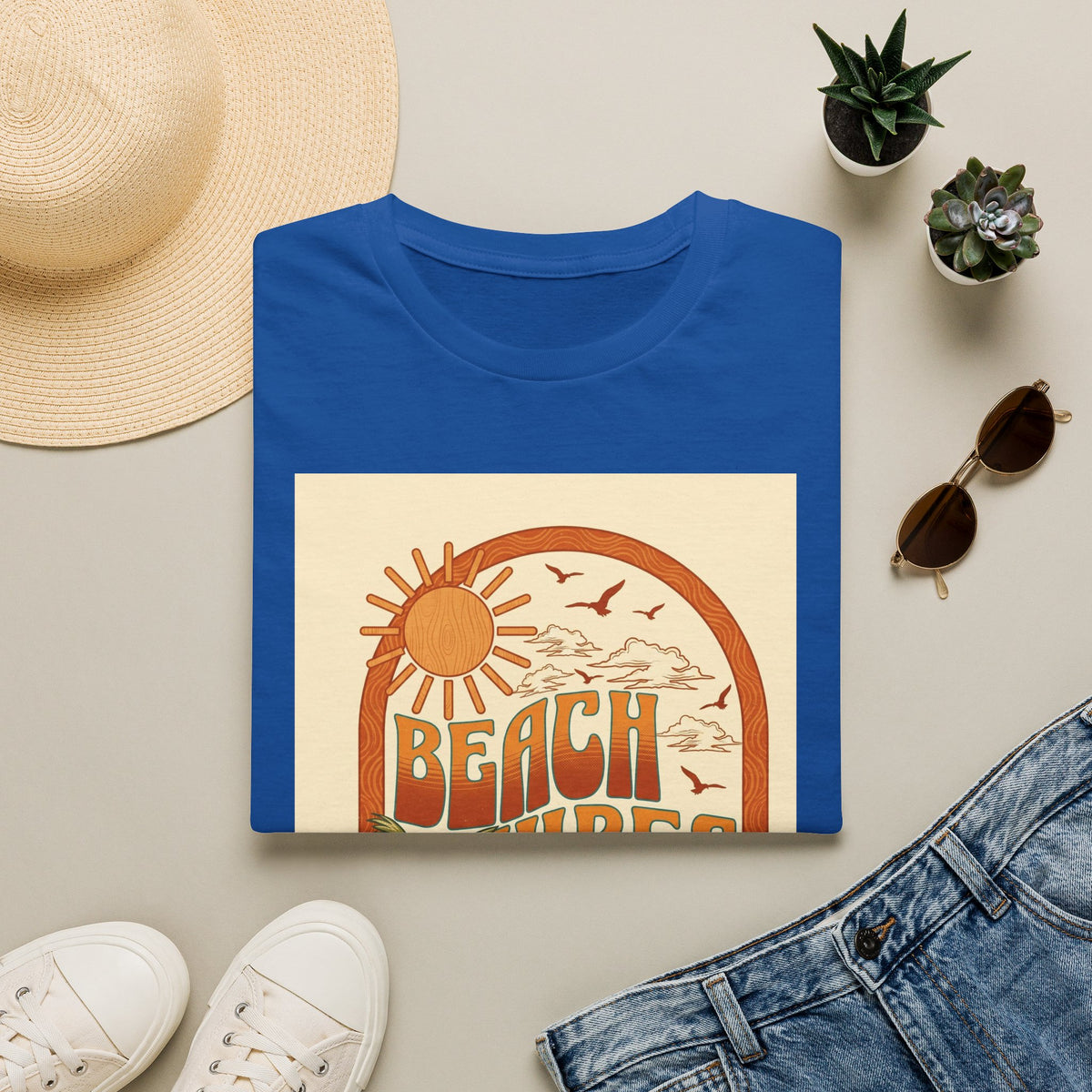 Beach Vibes T-Shirt — Retro Sun & Palm Graphic Tee Printify