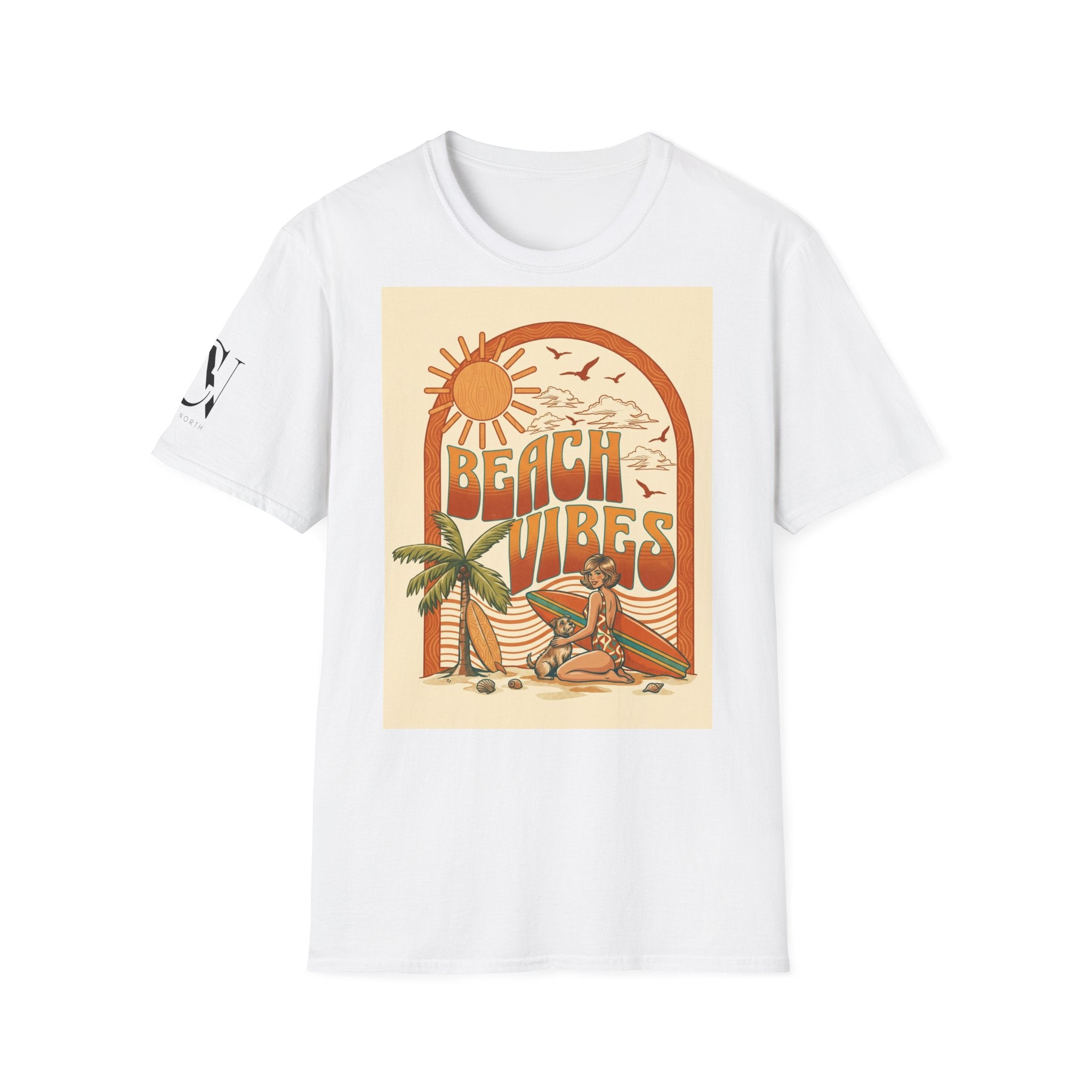 Beach Vibes T-Shirt — Retro Sun & Palm Graphic Tee Printify