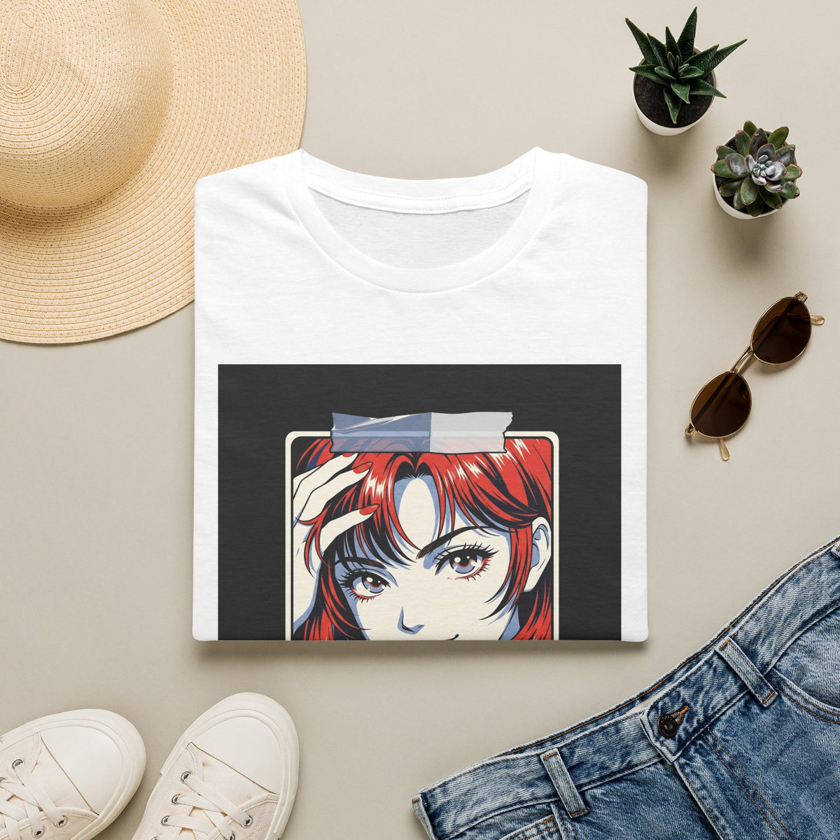Anime Girl Portrait T-Shirt — Retro Redhead Illustration Tee Printify