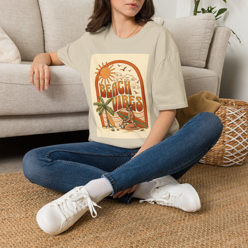 Beach Vibes T-Shirt — Retro Sun & Palm Graphic Tee Printify