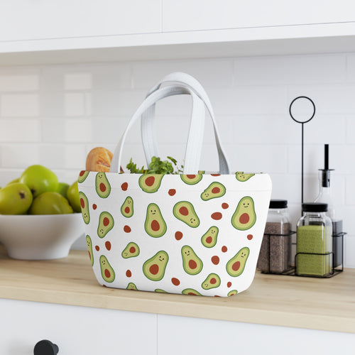 Cute Avocado Pattern Office Lunch Bag – Insulated Reusable Tote with Smiling Avocado Design Printify