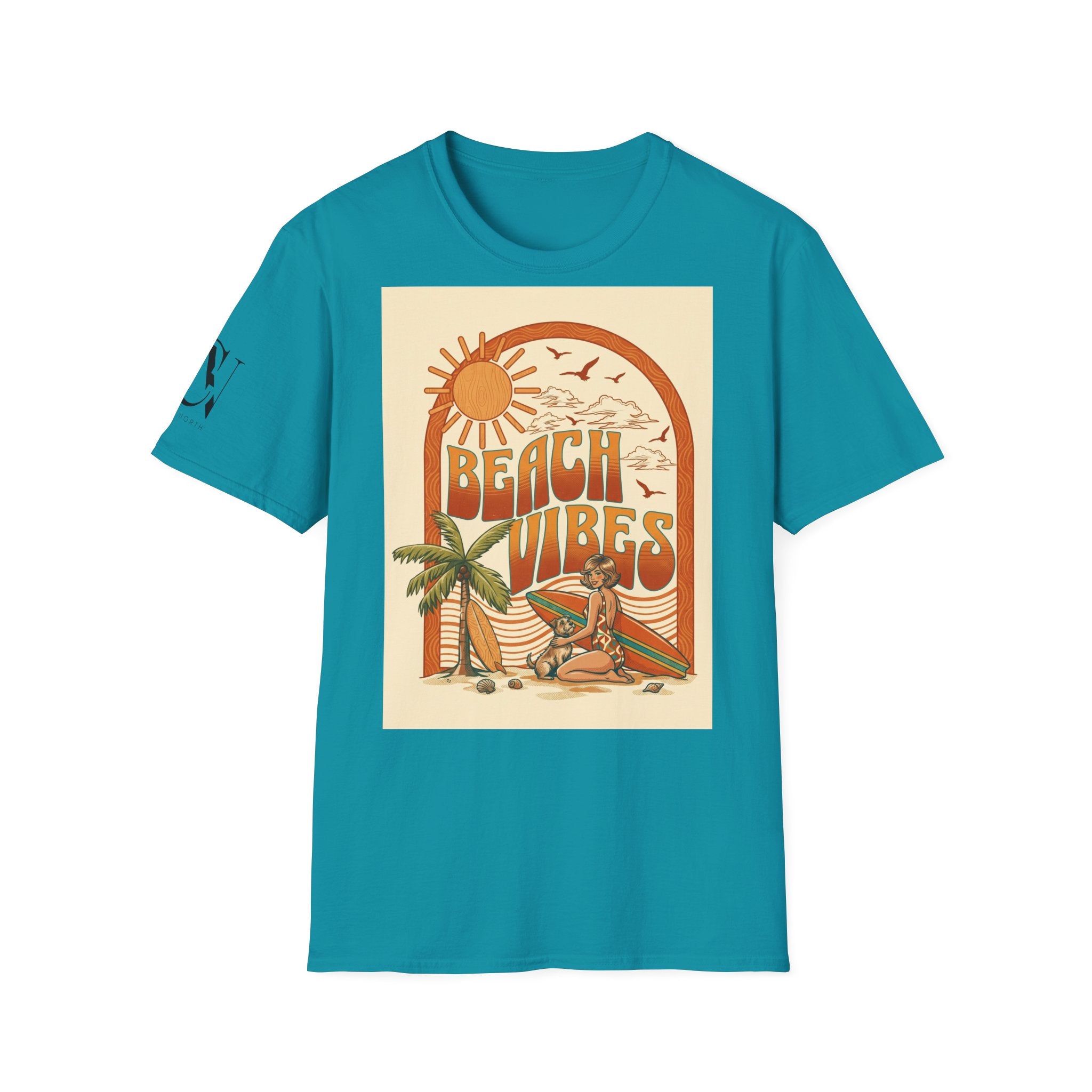 Beach Vibes T-Shirt — Retro Sun & Palm Graphic Tee Printify