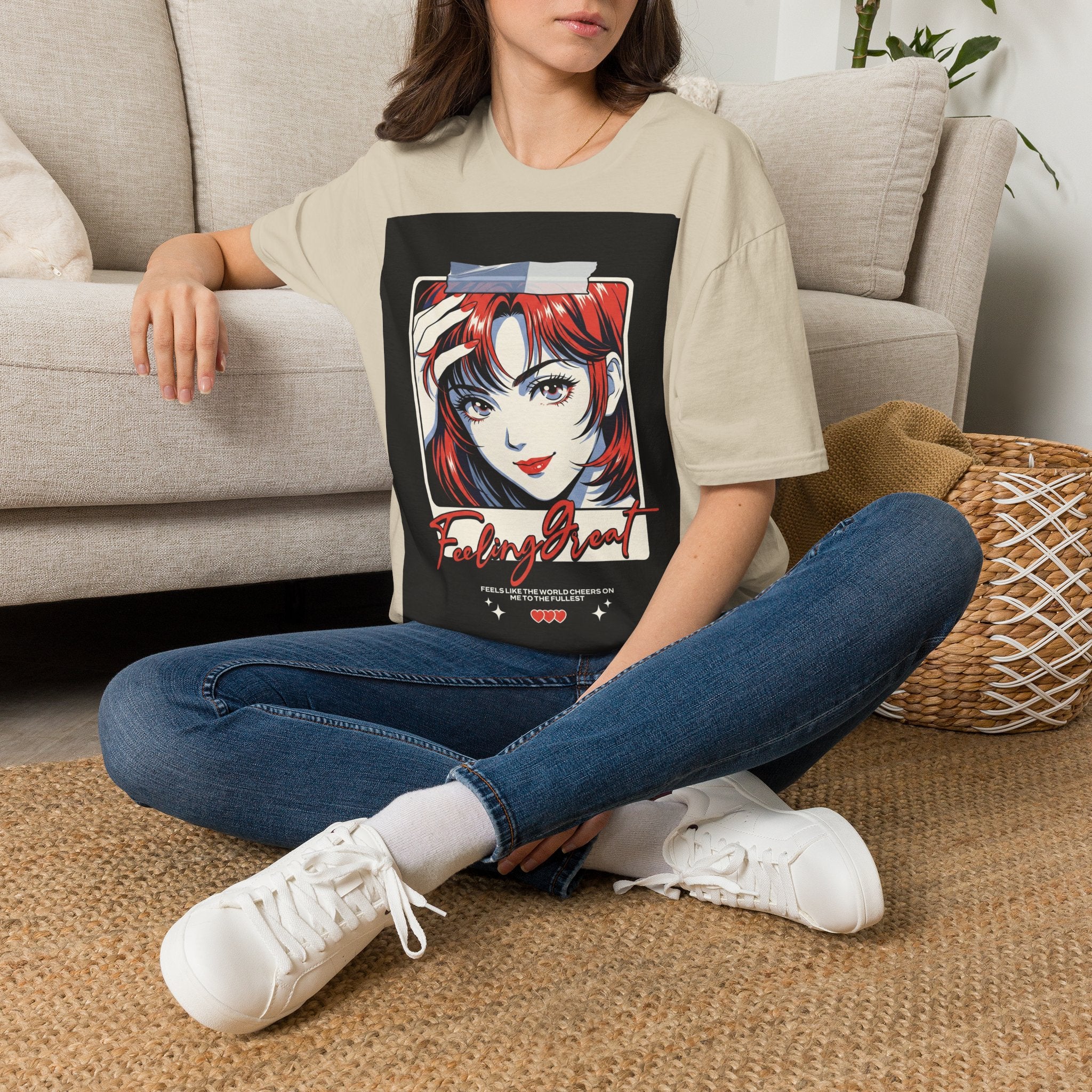Anime Girl Portrait T-Shirt — Retro Redhead Illustration Tee Printify