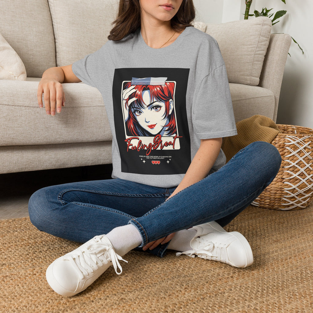 Anime Girl Portrait T-Shirt — Retro Redhead Illustration Tee Printify