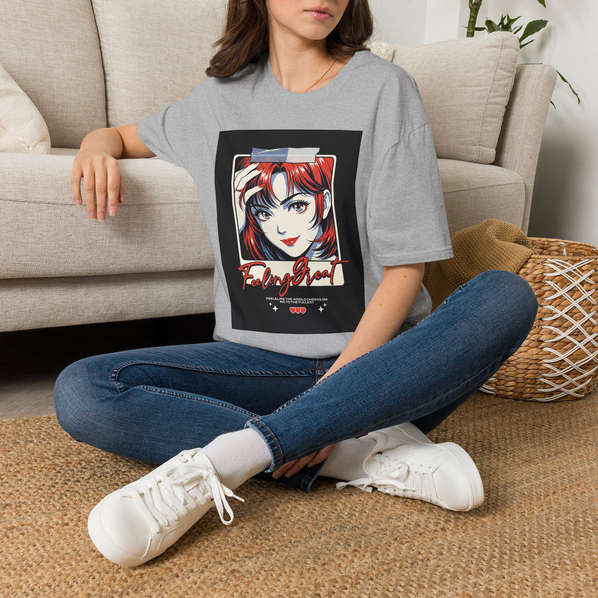 Anime Girl Portrait T-Shirt — Retro Redhead Illustration Tee Printify