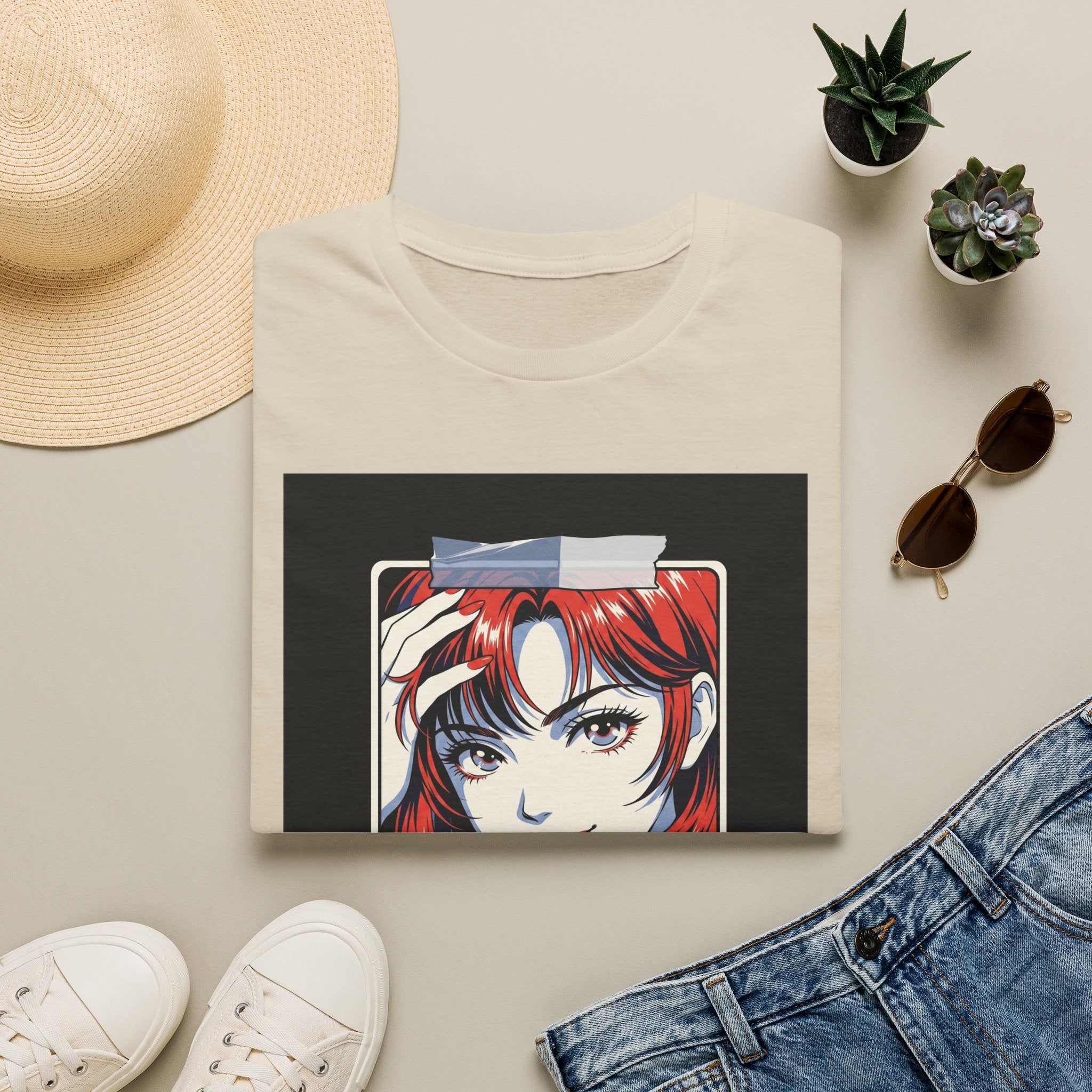 Anime Girl Portrait T-Shirt — Retro Redhead Illustration Tee Printify