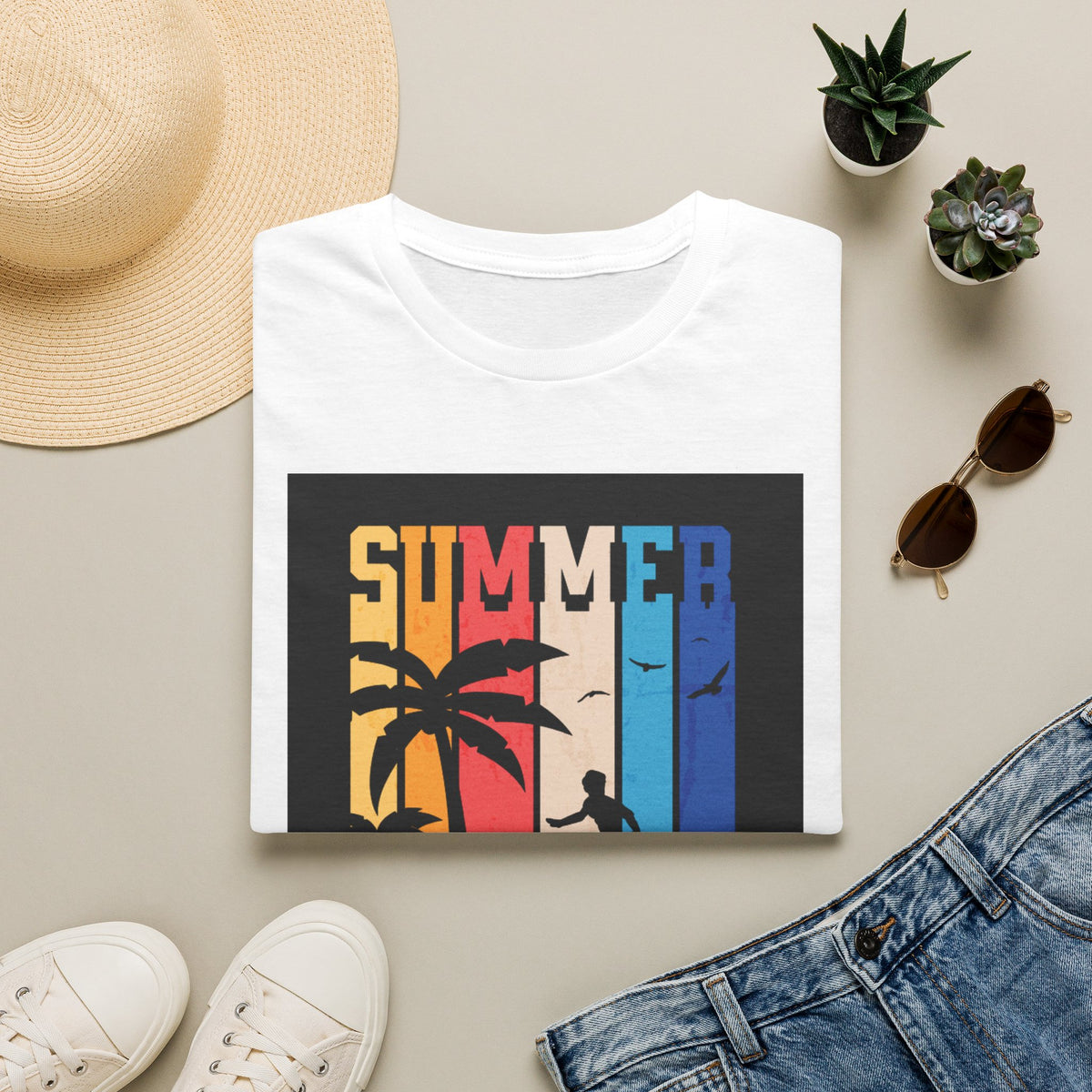 Summer Vibes T-Shirt — Retro Palm Tree Surf Graphic Printify
