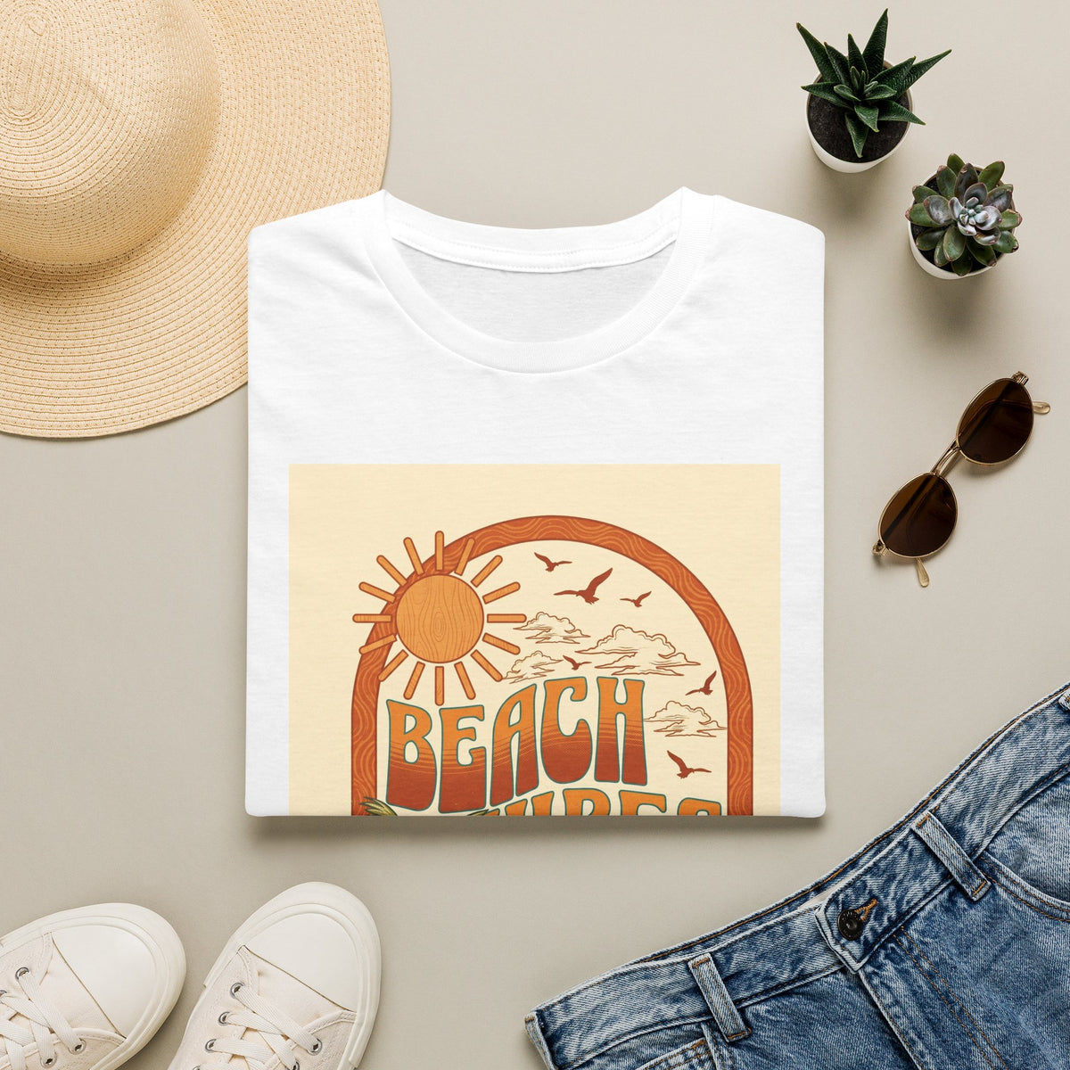 Beach Vibes T-Shirt — Retro Sun & Palm Graphic Tee Printify