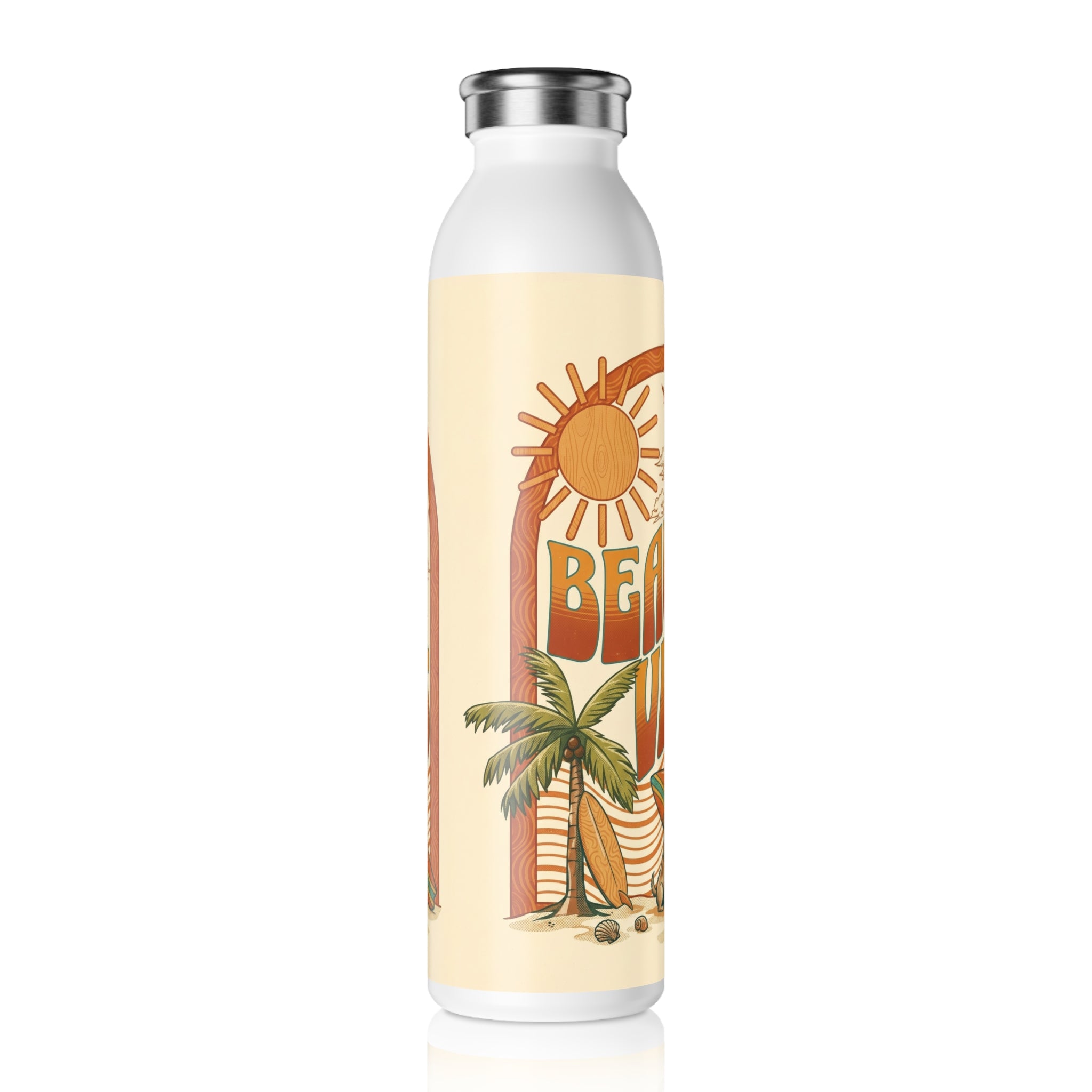 Slim Water Bottle – Retro "Beach Vibes" Surfing Sunset Stainless Bottle Printify