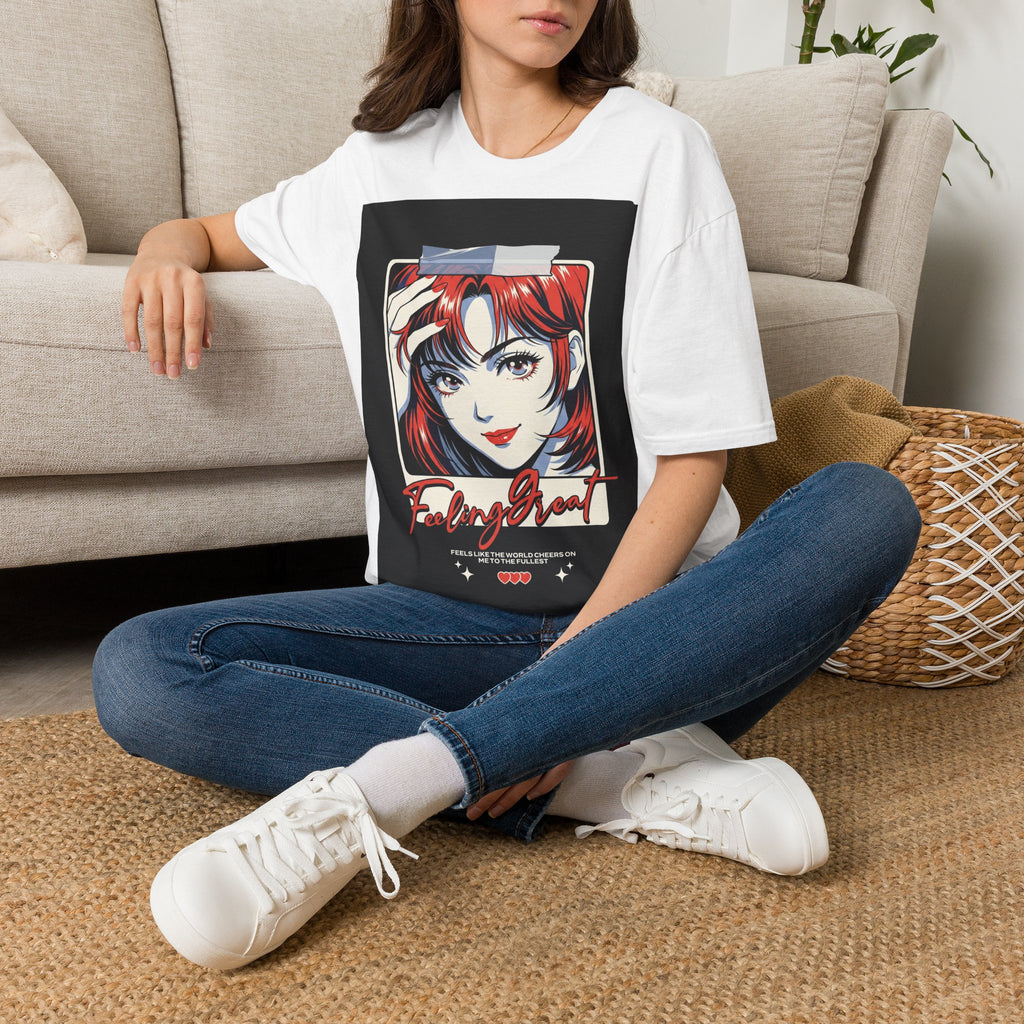 Anime Girl Portrait T-Shirt — Retro Redhead Illustration Tee Printify