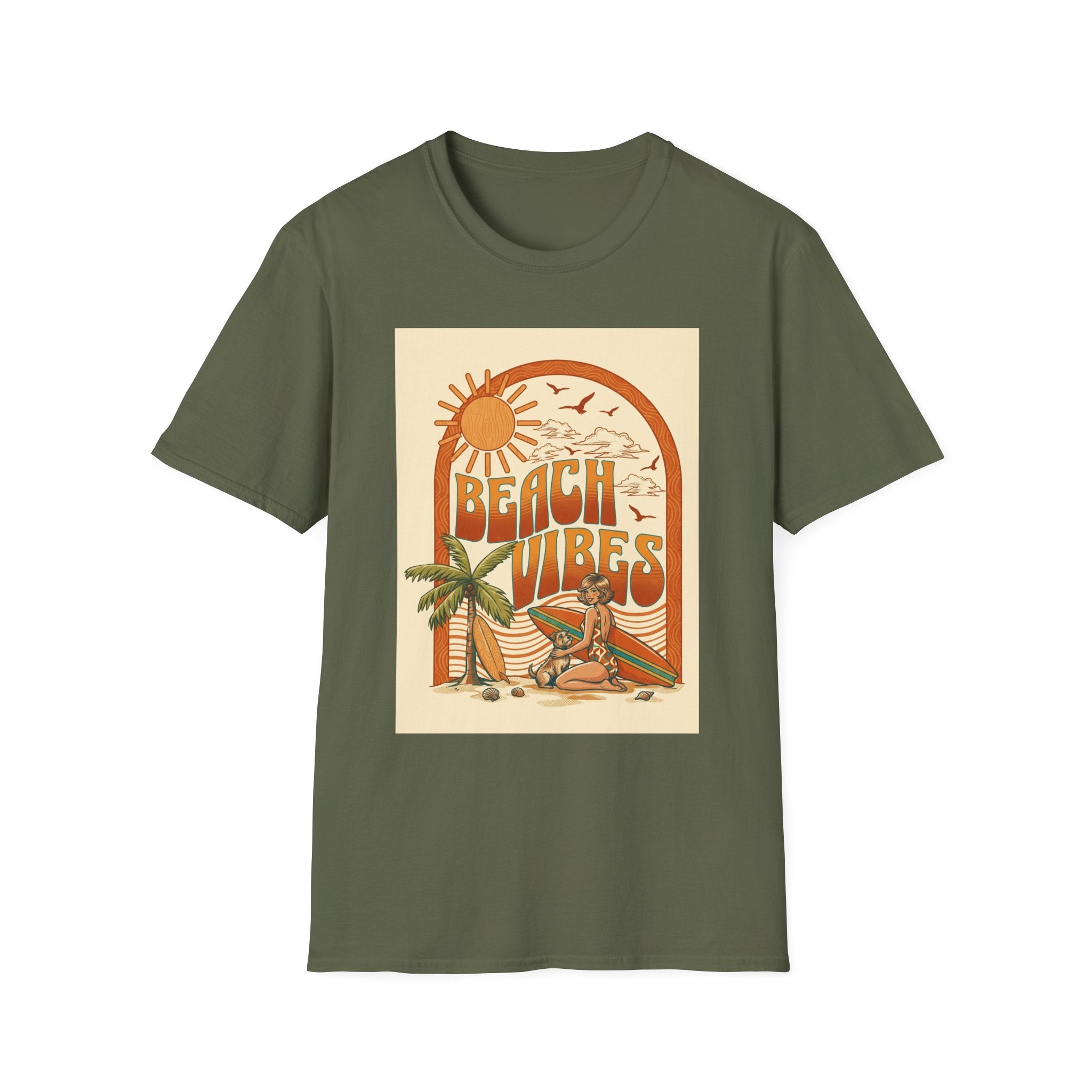 Beach Vibes T-Shirt — Retro Sun & Palm Graphic Tee Printify