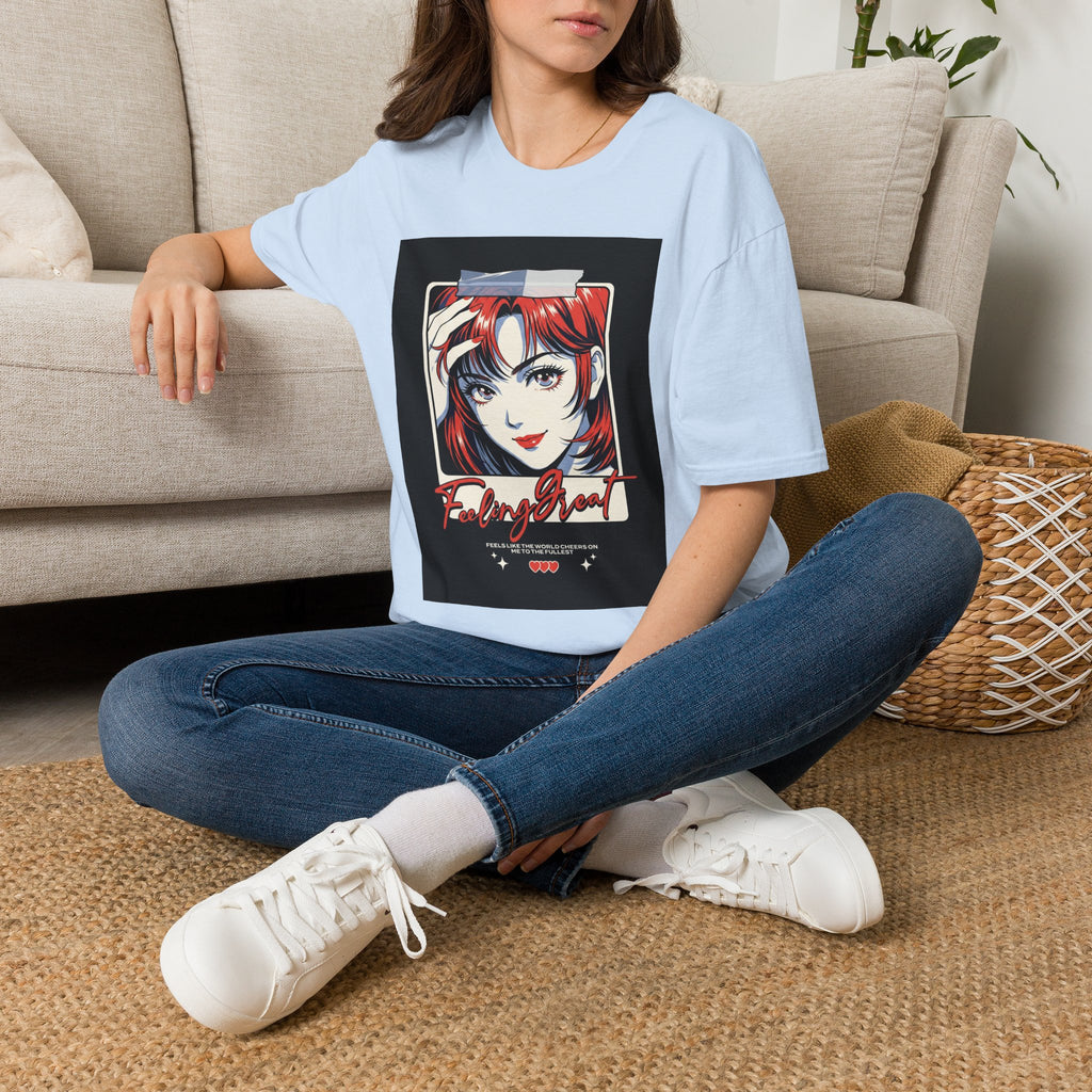 Anime Girl Portrait T-Shirt — Retro Redhead Illustration Tee Printify