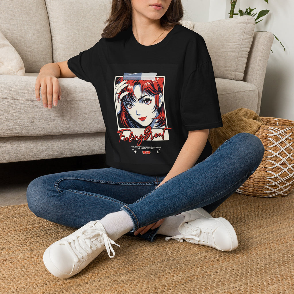 Anime Girl Portrait T-Shirt — Retro Redhead Illustration Tee Printify
