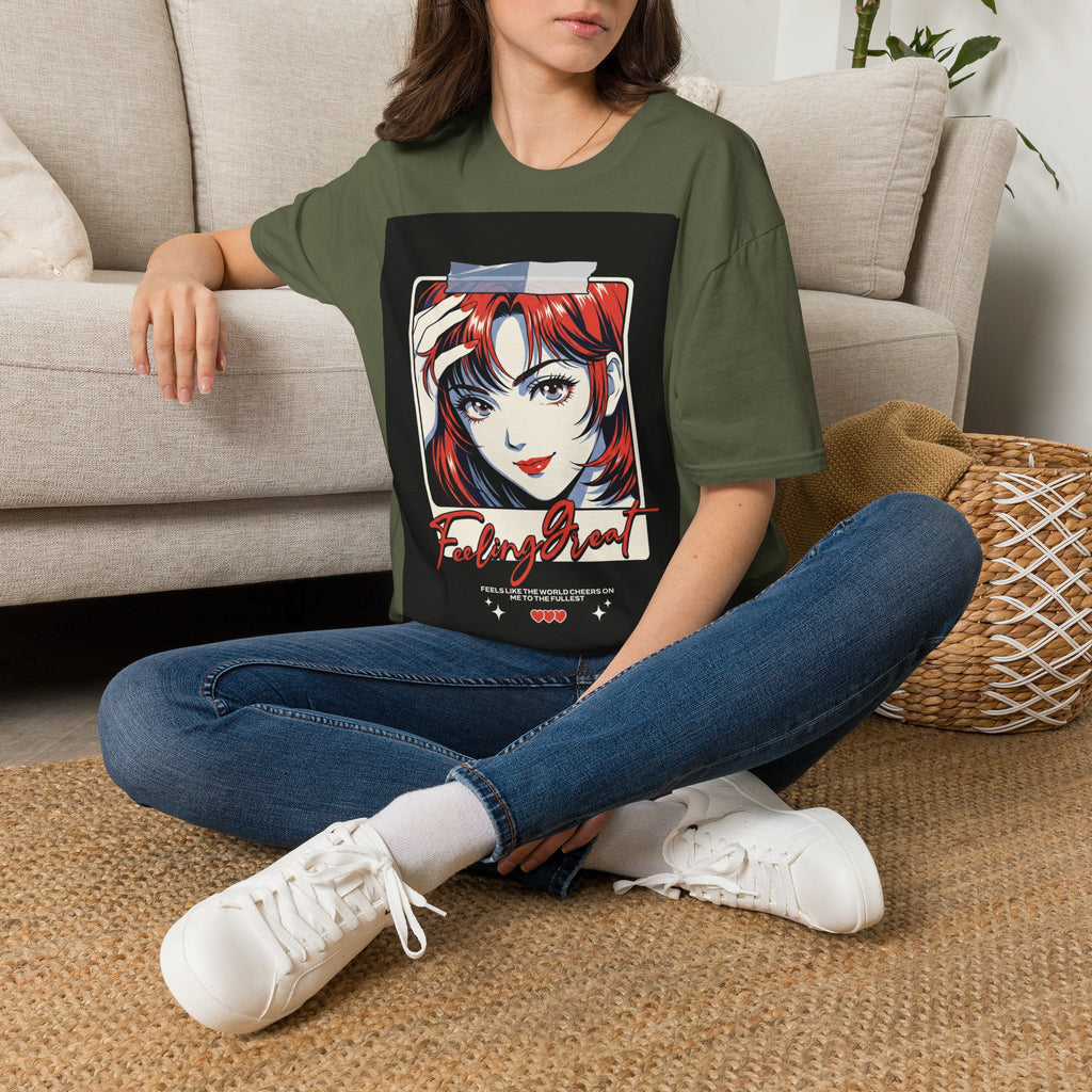 Anime Girl Portrait T-Shirt — Retro Redhead Illustration Tee Printify
