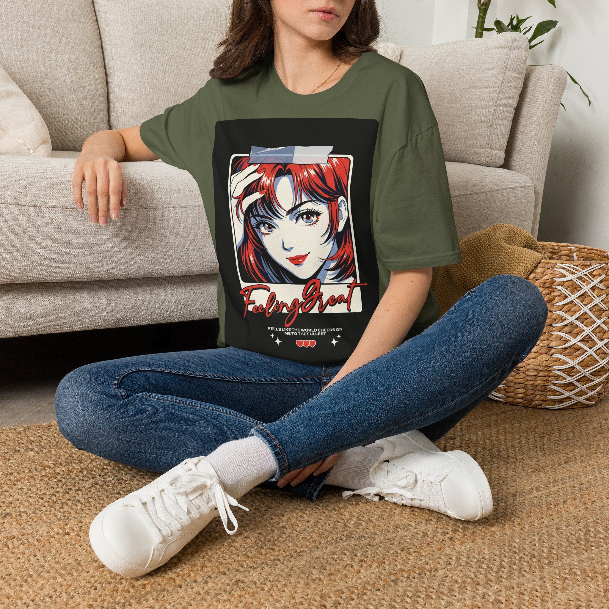 Anime Girl Portrait T-Shirt — Retro Redhead Illustration Tee Printify