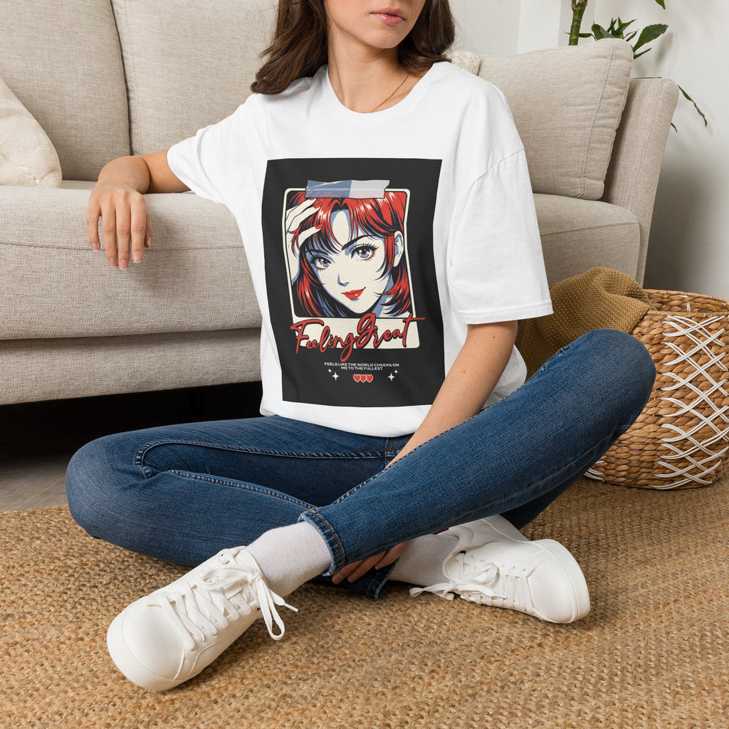 Anime Girl Portrait T-Shirt — Retro Redhead Illustration Tee Printify