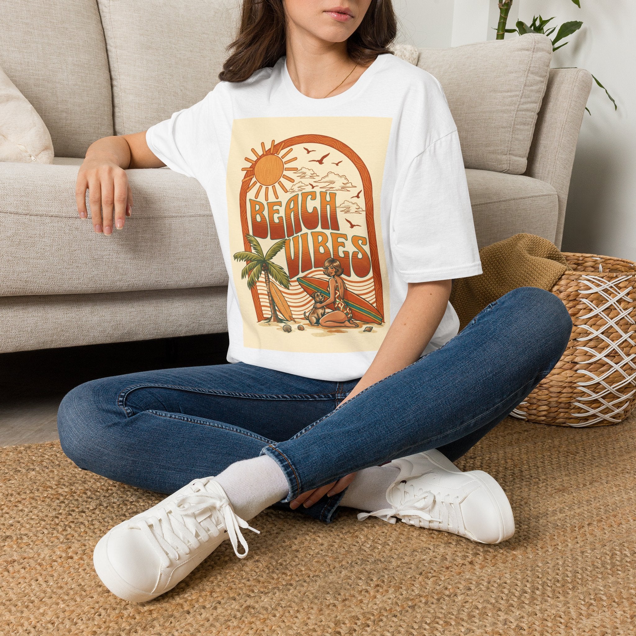 Beach Vibes T-Shirt — Retro Sun & Palm Graphic Tee Printify