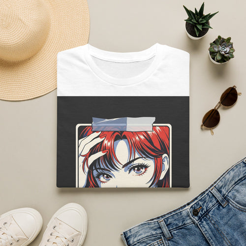 Anime Girl Portrait T-Shirt — Retro Redhead Illustration Tee Printify
